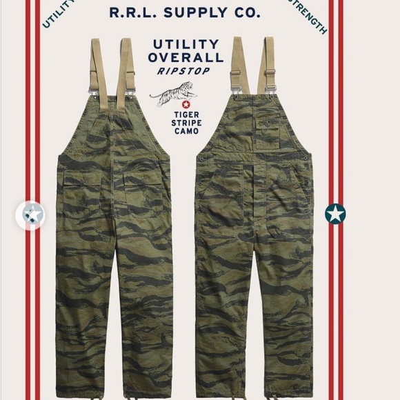 $690 RRL Ralph Lauren Large Tiger Stipe Camo Overalls - Picture 1 of 14